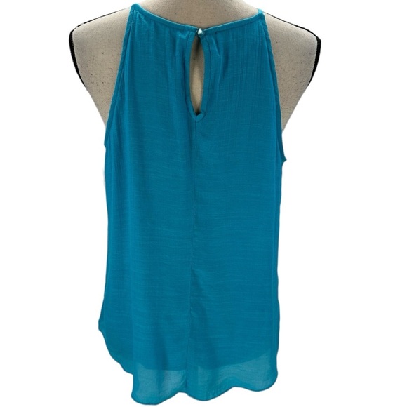 BCX Sleeveless Lace Front Halter Blouse - Aqua Blue - size Medium - Picture 4 of 8